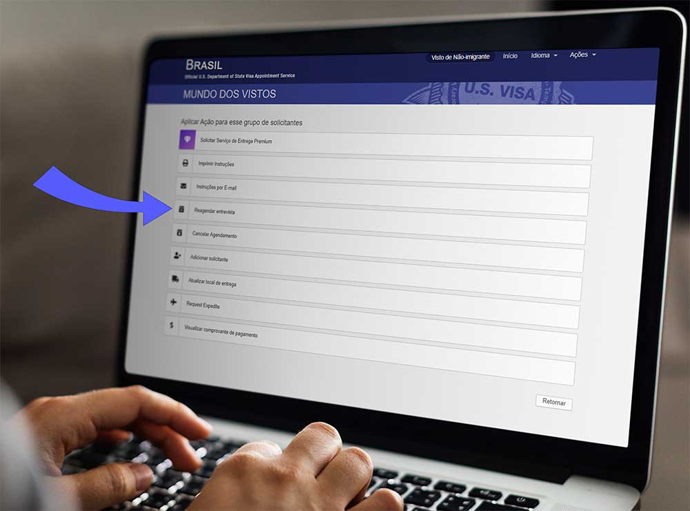 Selecione a opção Reagendar entrevista
