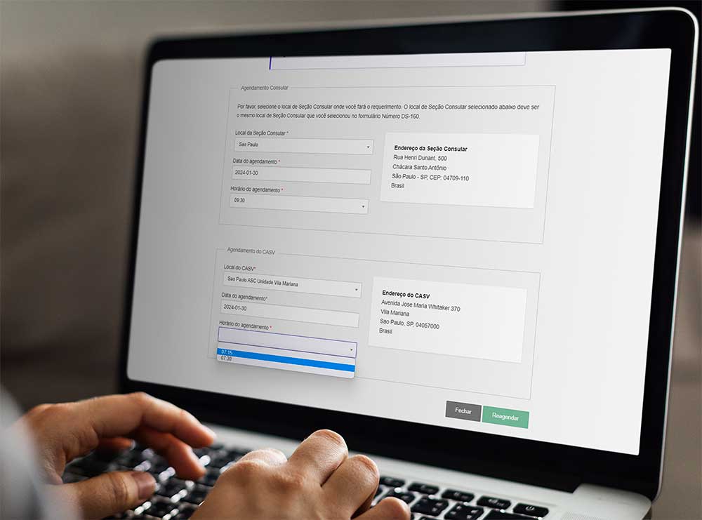 Escolha o local de atendimento e uma nova data, agora para o CASV
