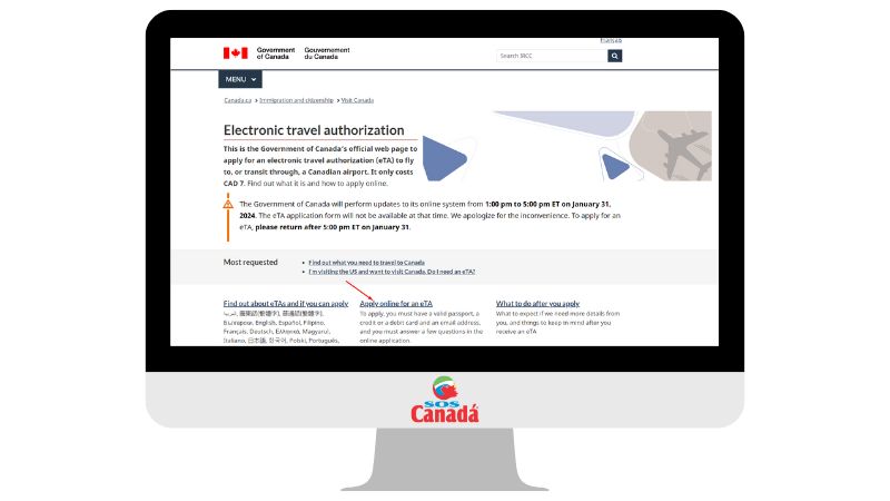 Escolha a opção: Apply online for an eTA
