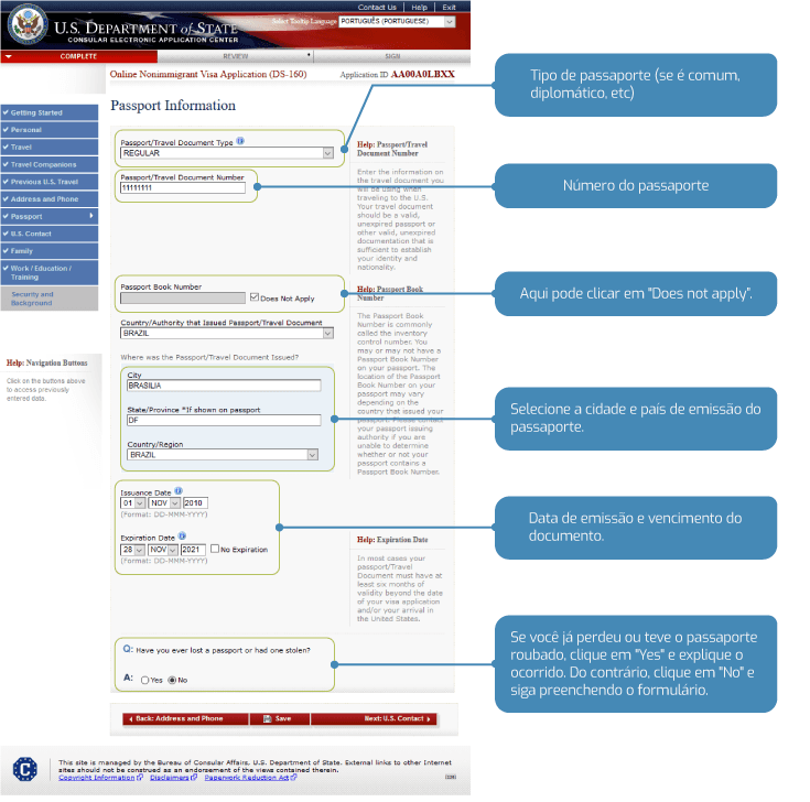 Preencha os dados do seu passaporte no formulário DS 160
 Preencha os dados do seu passaporte no formulário DS 160