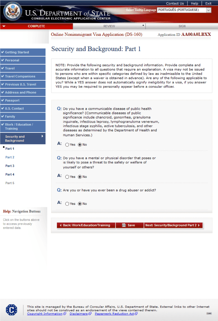 Preencha informações de segurança no formulário
 Preencha informações de segurança no formulário