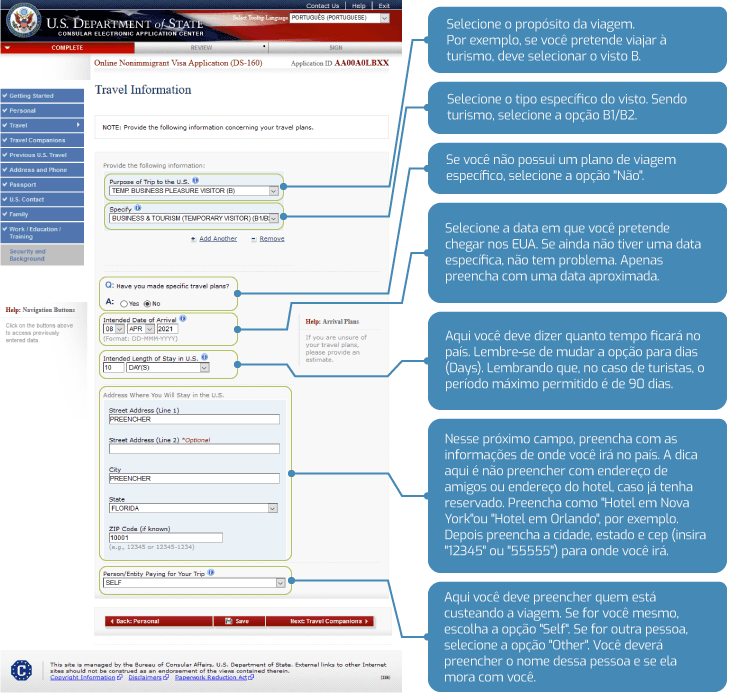 Página 2 dos dados pessoais do DS 160
 Página 2 dos dados pessoais do DS 160